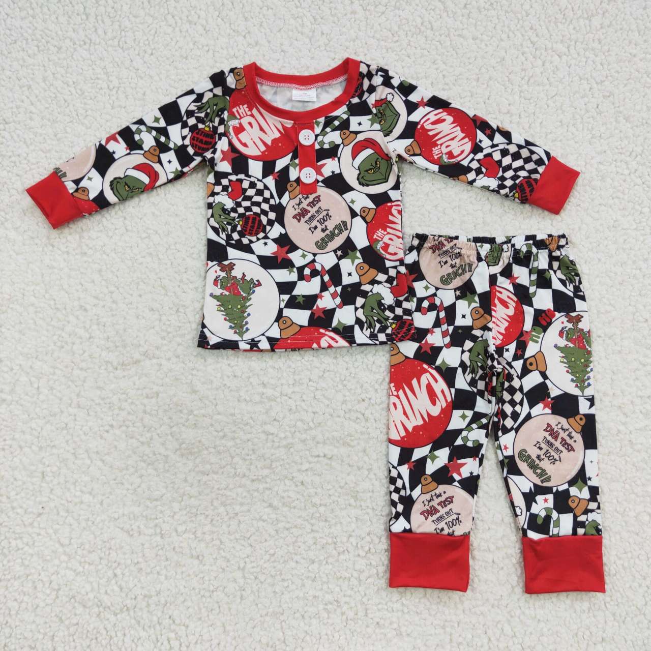 BLP0208 Christmas Red Green Cartoon Boys Long Sleeve Pants Outfits Pajamas