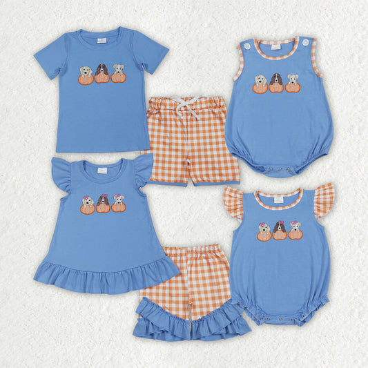 Sibling Matching Clothes Embroidered Puppy Pumpkin Pattern Short Sleeve Sets 202512 RTS
