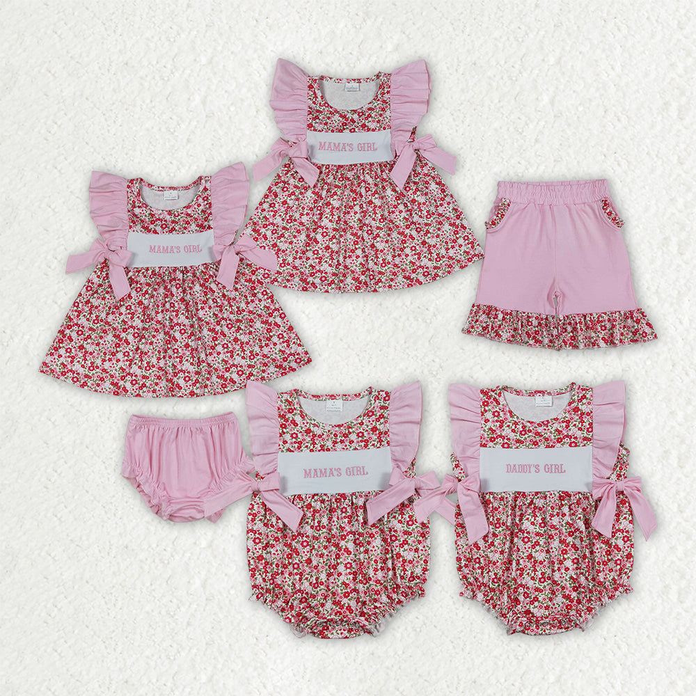 Sibling Matching Clothes Embroidered Mothers Day Floral Ruffle Pink Girls Sets 202604 RTS