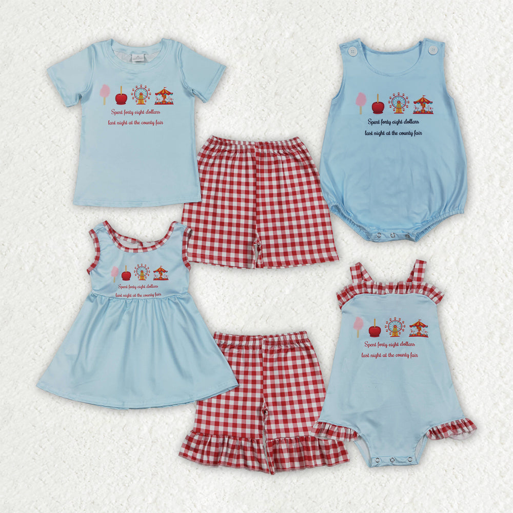 Sibling Matching Clothes Ferris Wheel Amusement Park Light Blue Sets 202603 RTS