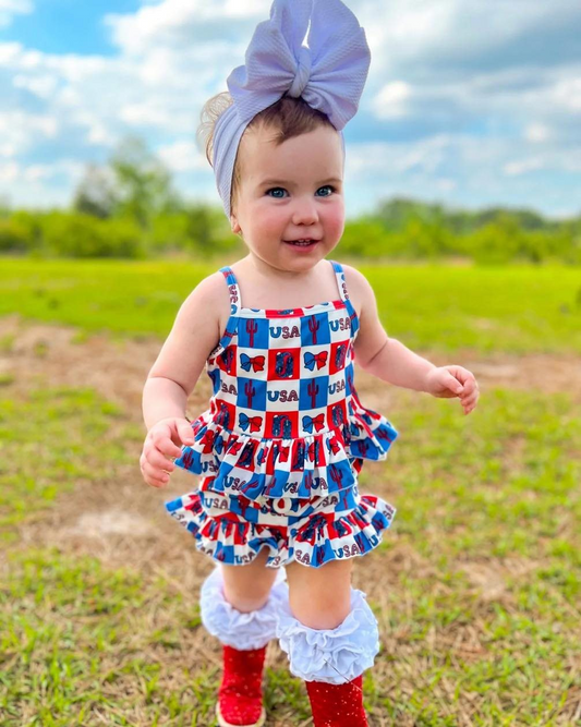 Preorder GSSO1929 American Girl Boutique Outfit Red Blue sleeveless top shorts Girls Summer clothes  202501