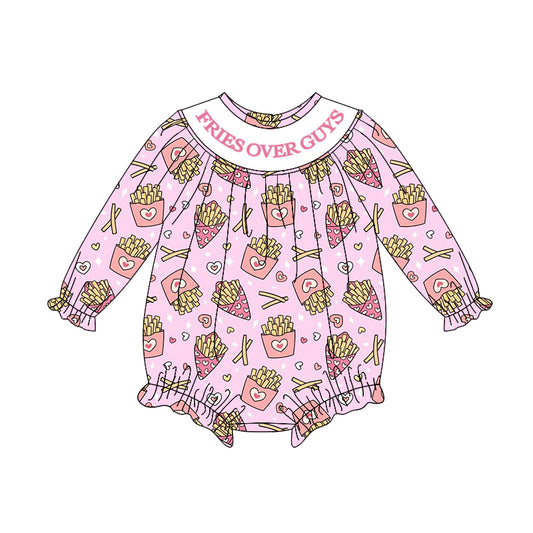 MOQ 5 Preorder LR2768 Fries Over Guys Pink Long-Sleeved Girls Bubble Romper 202510