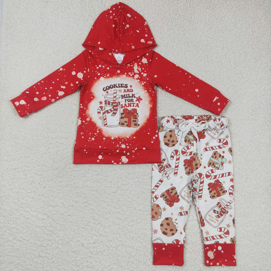 BLP0219 Christmas Red Cookies And Milk For Santa Boys Long Sleeve Hoodies Outfits