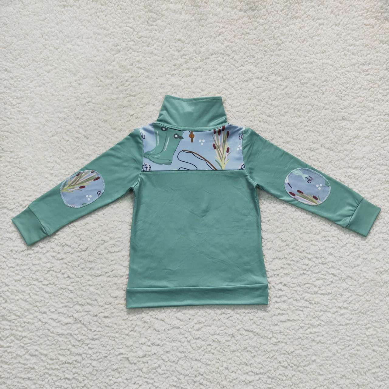 BT0335    Green  Fish Boys Long Sleeve Top Collar Polo Pullover T-Shirts