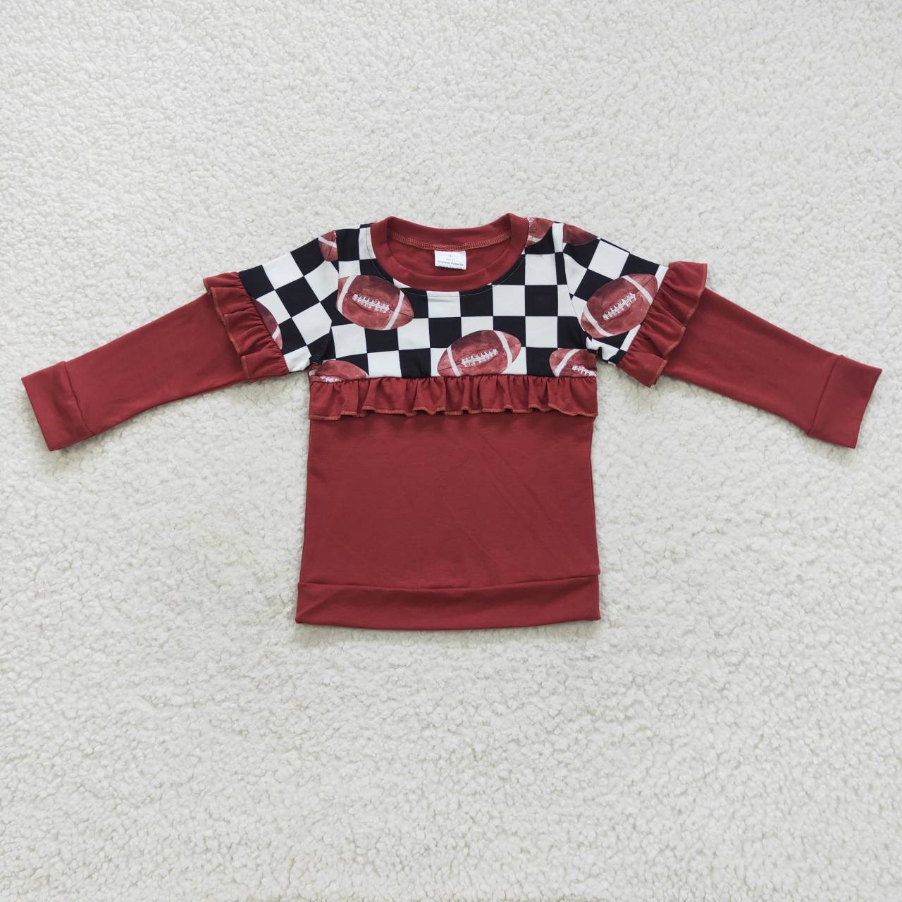 GT0300 Brown Plaid Football  Boys Long Sleeve Top Collar Polo Pullover T-Shirts