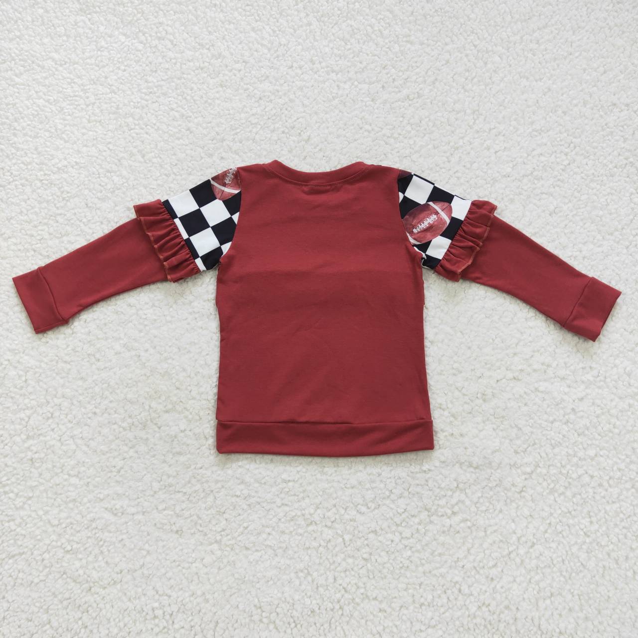 GT0300 Brown Plaid Football  Boys Long Sleeve Top Collar Polo Pullover T-Shirts