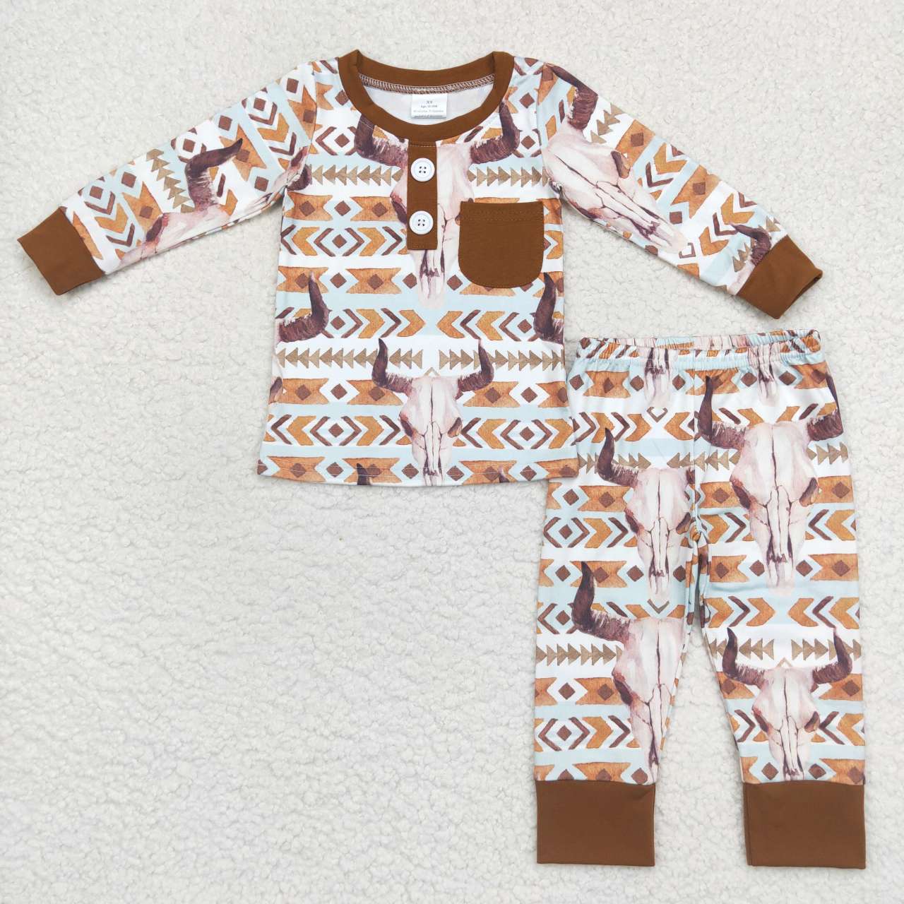 BLP0341 Brown Highland Cow  Boys Long Sleeve Pants Outfits Pajamas