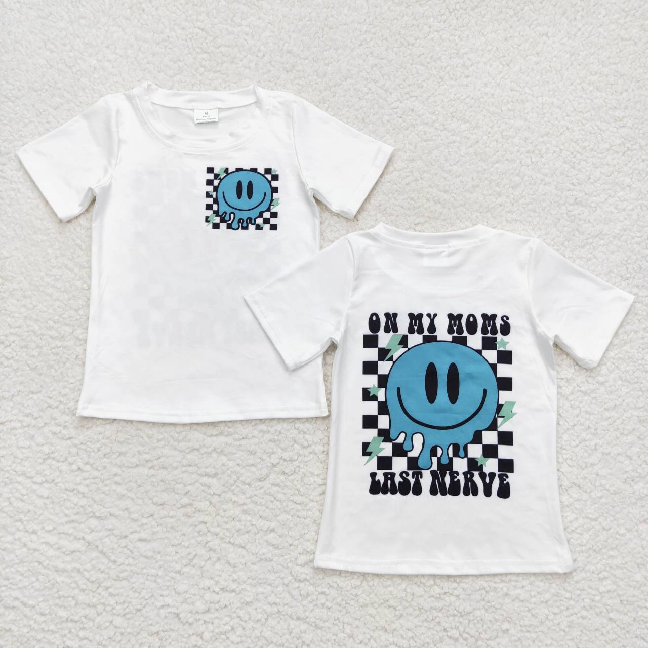 BT0351 Last Nerve Blue Smile  Boys Short Sleeve Top T-shirts