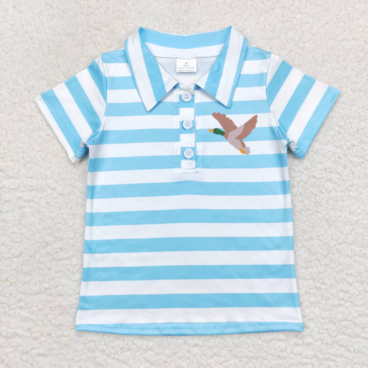 BT0338 Blue Duck Bird Short Sleeve Top Boys Collar T-Shirts