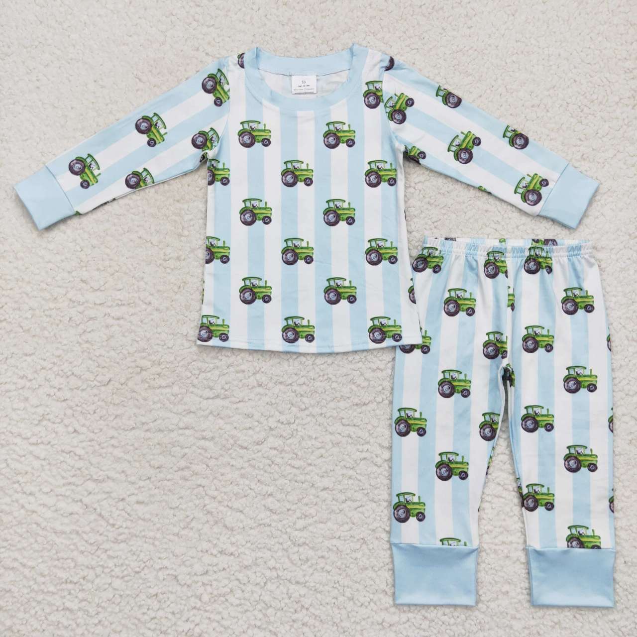 BLP0345  Blue Farm Truck Boys Long Sleeve Pants Outfits Pajamas