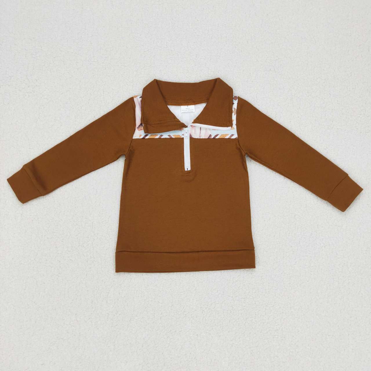 BT0348  Brown Highland Cow  Boys Long Sleeve Top Collar Polo Pullover T-Shirts