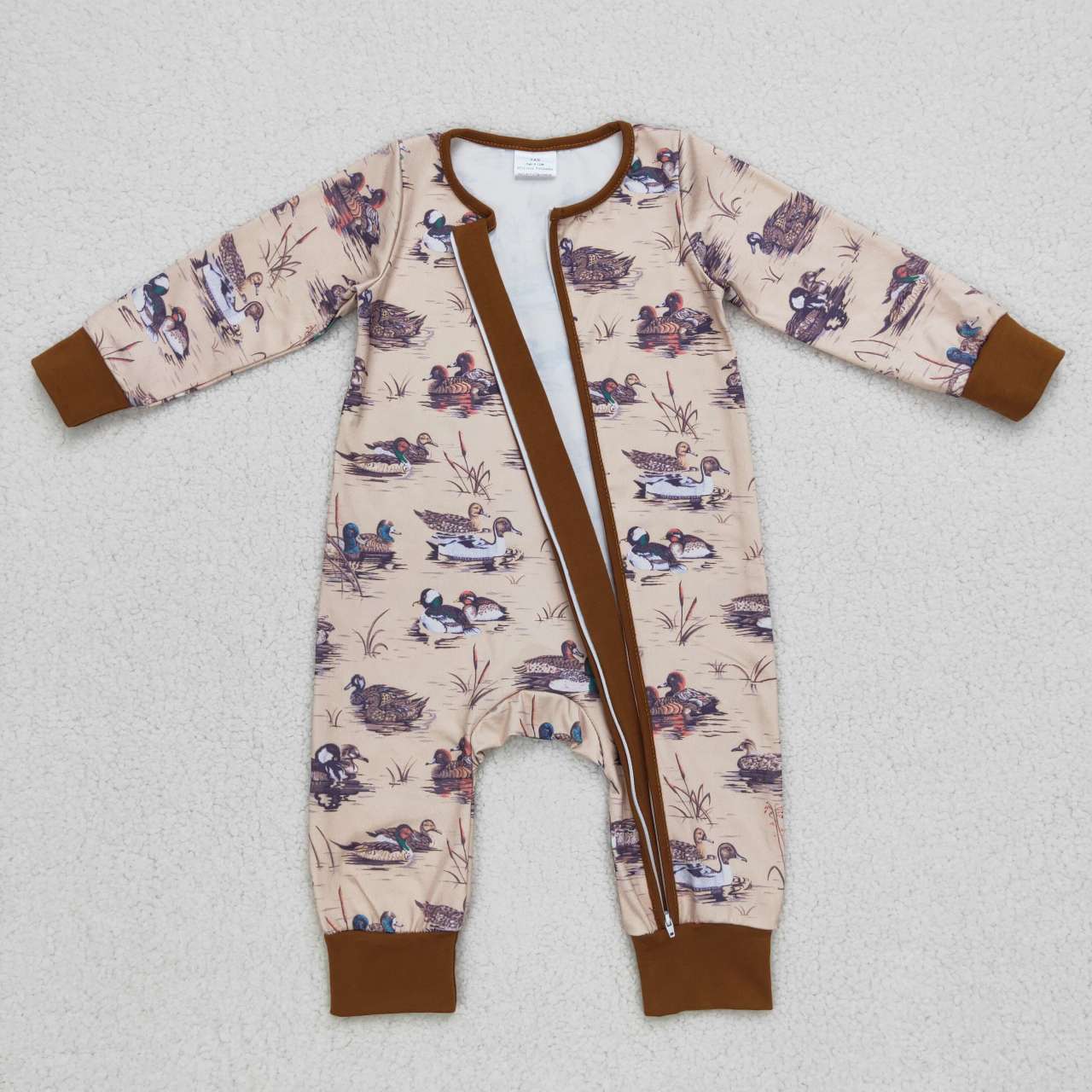 LR0667  Brown Duck  Zipper Girls Long Sleeve Romper