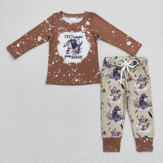 BLP0311   Brown Dog Duck  Boys Long Sleeve Pants Outfits