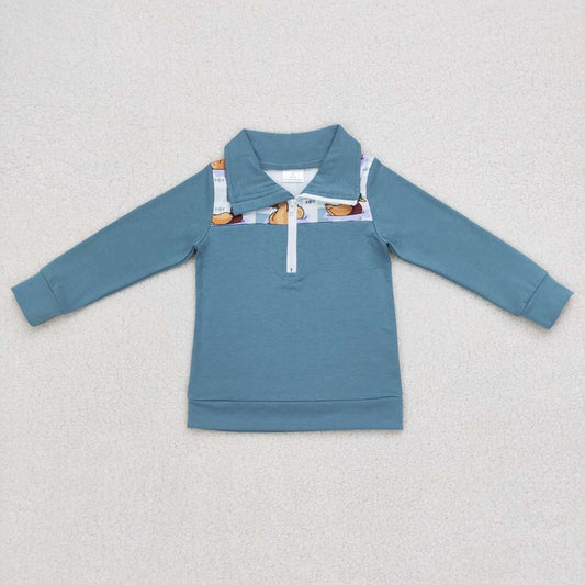 BT0329   Blue Duck  Boys Long Sleeve Top Collar Polo Pullover T-Shirts