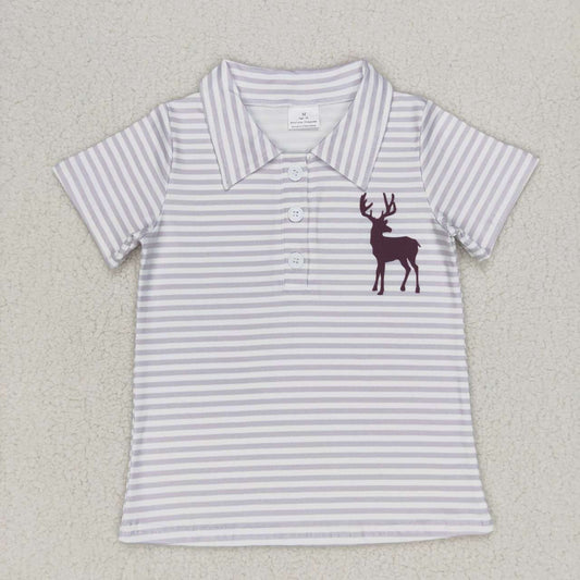 BT0337 Deer   Short Sleeve Top Boys Collar T-Shirts