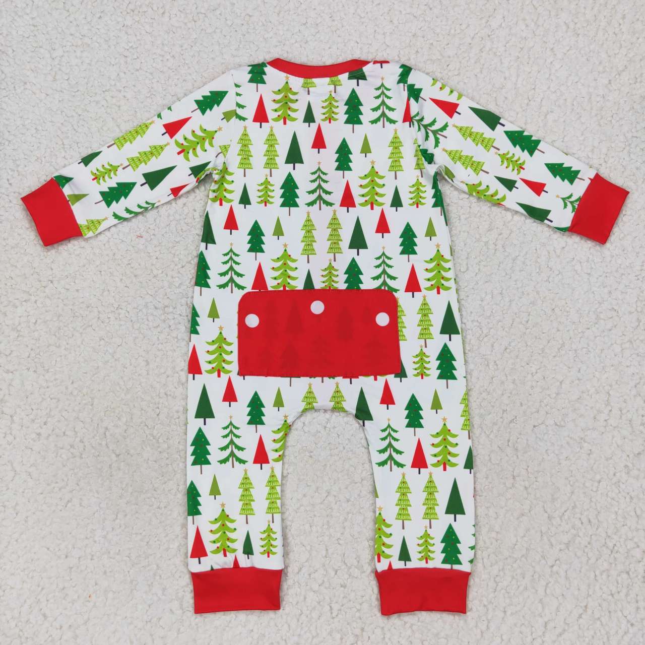 LR0627   Christmas Red Green Tree   Zipper Boys Long Sleeve Romper