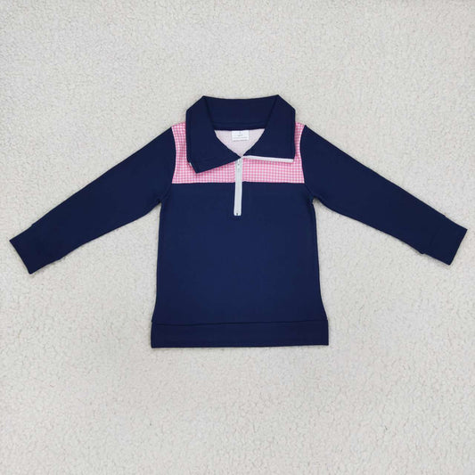 BT0290  Blue Pink  Boys Long Sleeve Top Collar Polo Pullover T-Shirts