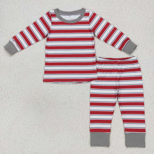 GLP0874 Red Grey Stripes  Girls Long Sleeve Pants Outfits Pajamas