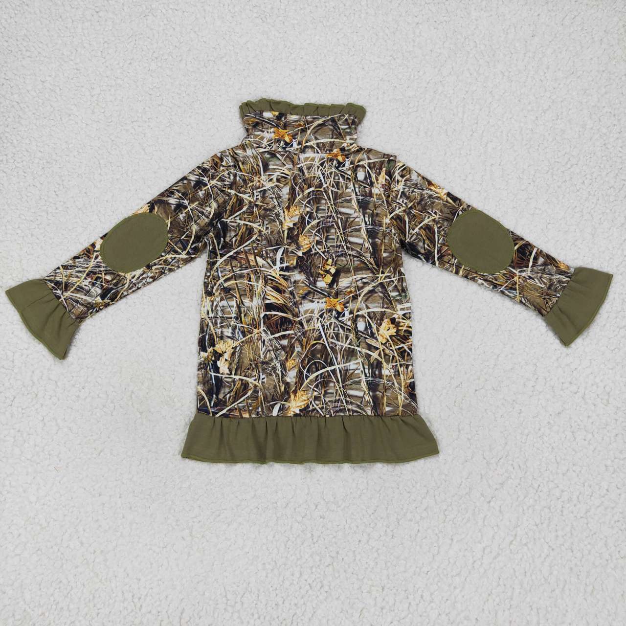 GT0312  Brown Camo Duck Girls Long Sleeve Top Collar Polo Pullover T-Shirts