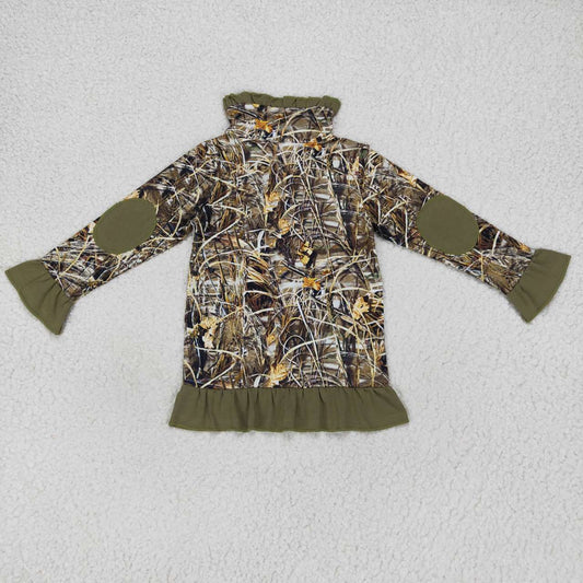 GT0312  Brown Camo Duck Girls Long Sleeve Top Collar Polo Pullover T-Shirts