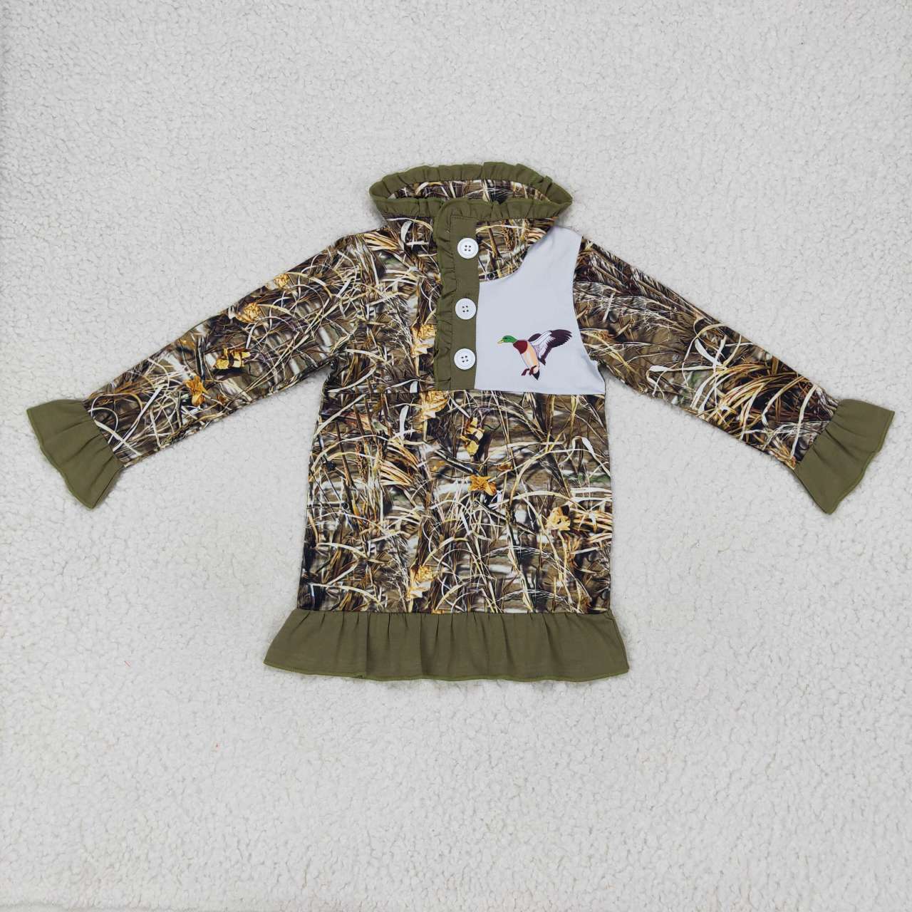 GT0312  Brown Camo Duck Girls Long Sleeve Top Collar Polo Pullover T-Shirts