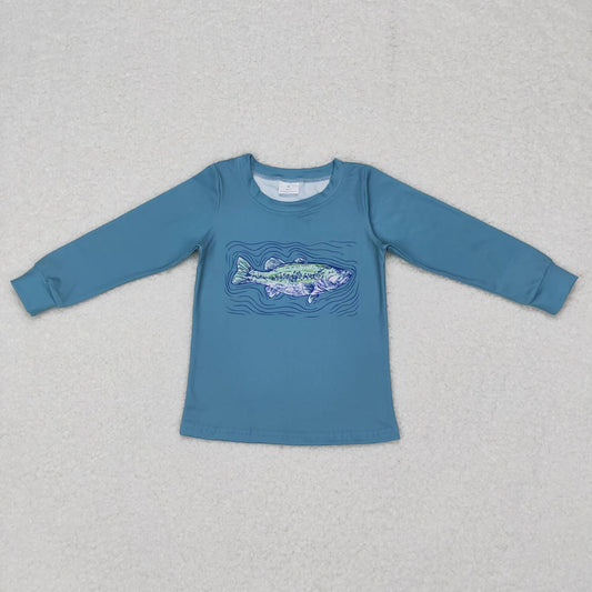 BT0394 Blue FIsh  Boys Long Sleeve Top T-shirts