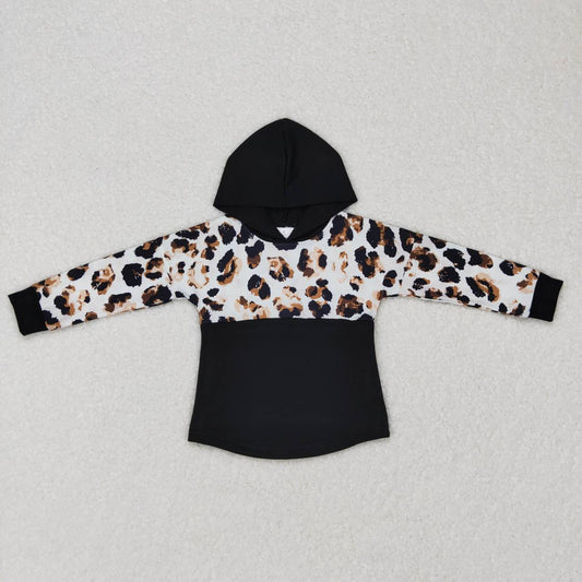 BT0368  Black Leopard   Girls Long Sleeve Hoodies Top