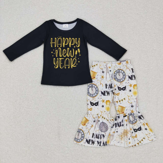 GLP0817  Happy New Year Black Girls Long Sleeve Pants Outfits