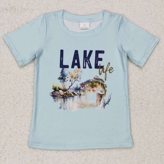 BT0339 Blue Lake Fish Boys Short Sleeve Top T-shirts