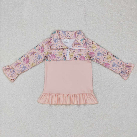 GT0297  Pink Princess   Winter Girls Long Sleeve Top Collar T-Shirts