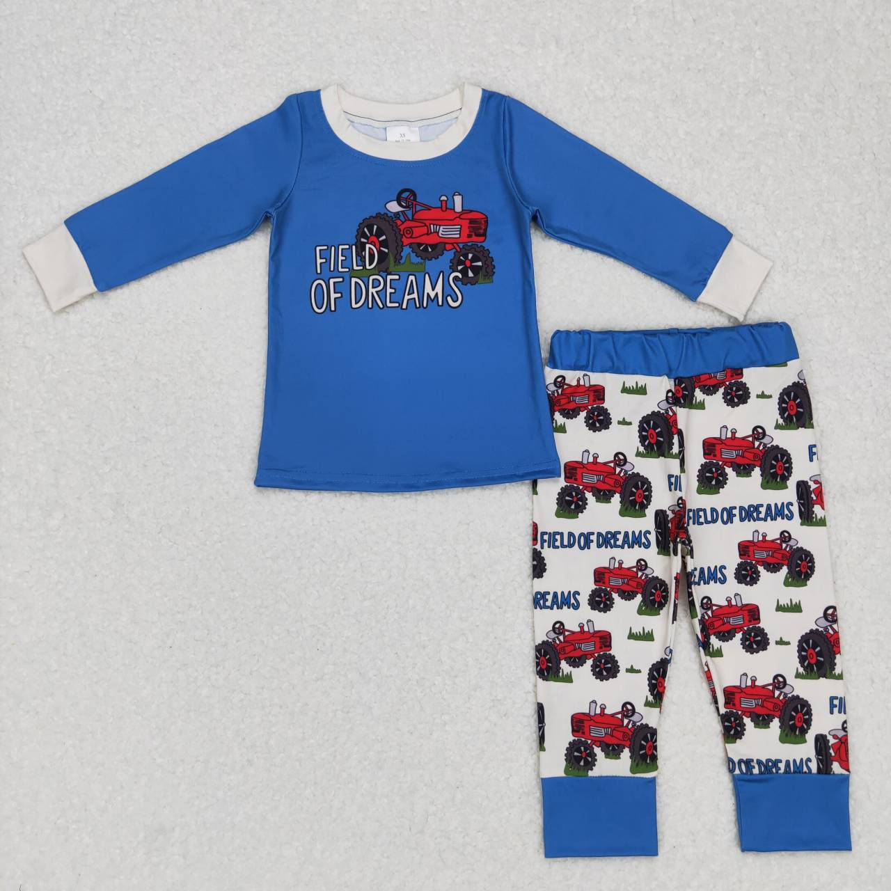 BLP0372   Blue Farm Field Of Dreams Truck Boys Long Sleeve Pants Outfits Pajamas