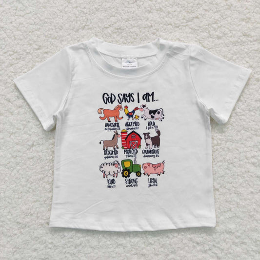 BT0373 Farm Pig Chicken   Boys Short Sleeve Top T-shirts