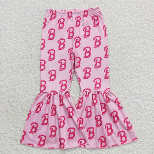 P0306  Pink B Cartoon Girls Legging Long Pants Bell Bottom