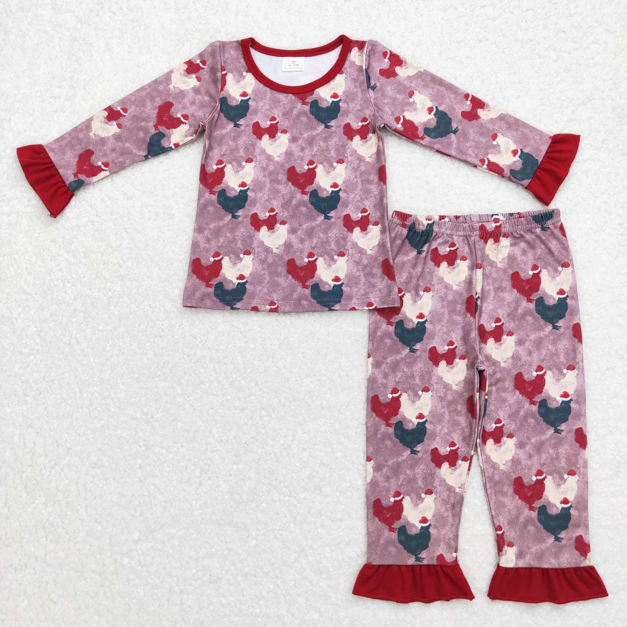 GLP0848  Red Chicken  Girls Long Sleeve Pants Outfits Pajamas