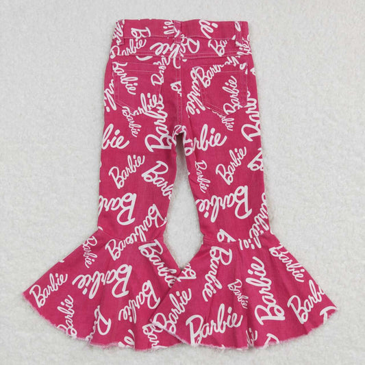 P0295  Pink B Cartoon Girls Bell Pants Denim Jeans