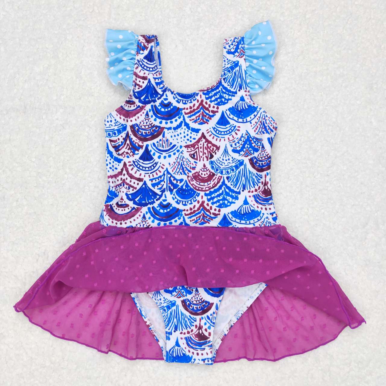 S0154 Blue Purple Mermaid Scale Girls Swimming Bathing Suits Swimsuits