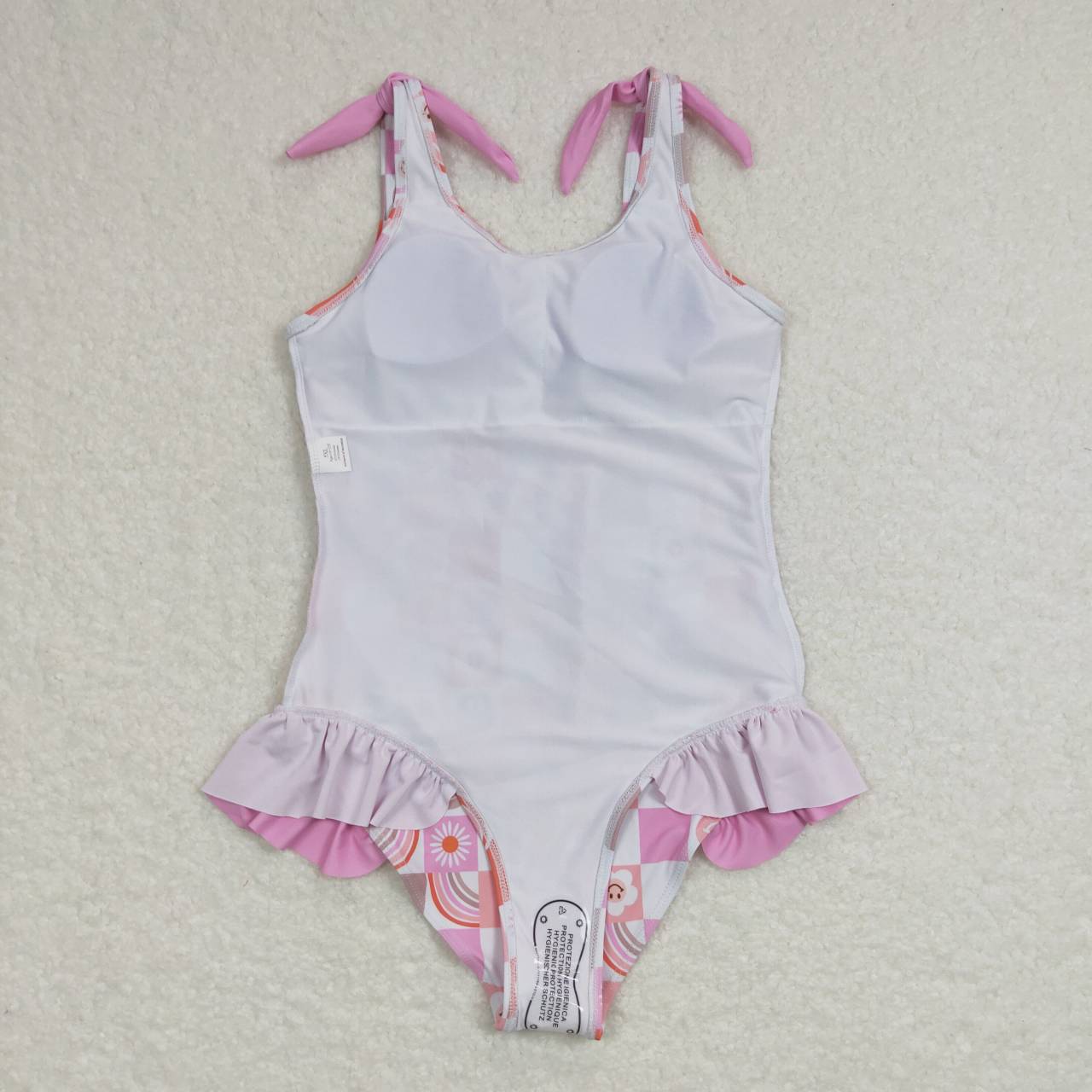 S0150  Pink Plaid Girls Swimming Bathing Suits Swimsuits