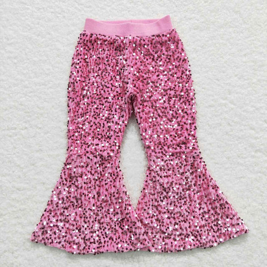 D5-27 Hop Pink  Sequin Bell-bottom Hot Sale Kids Pants