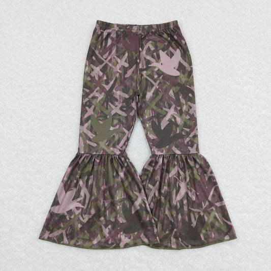 P0311  Green Camo Girls Legging Long Pants Bell Bottom