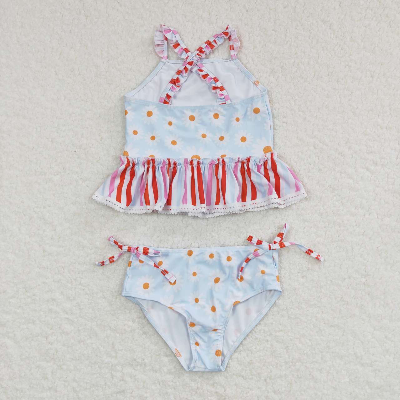 S0157 Pink Yellow Floral  Girls Swimming Bathing Suits Swimsuits