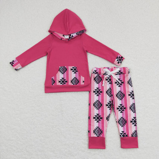 GLP0780  Pink Western   Girls Long Sleeve Hoodies Outfits