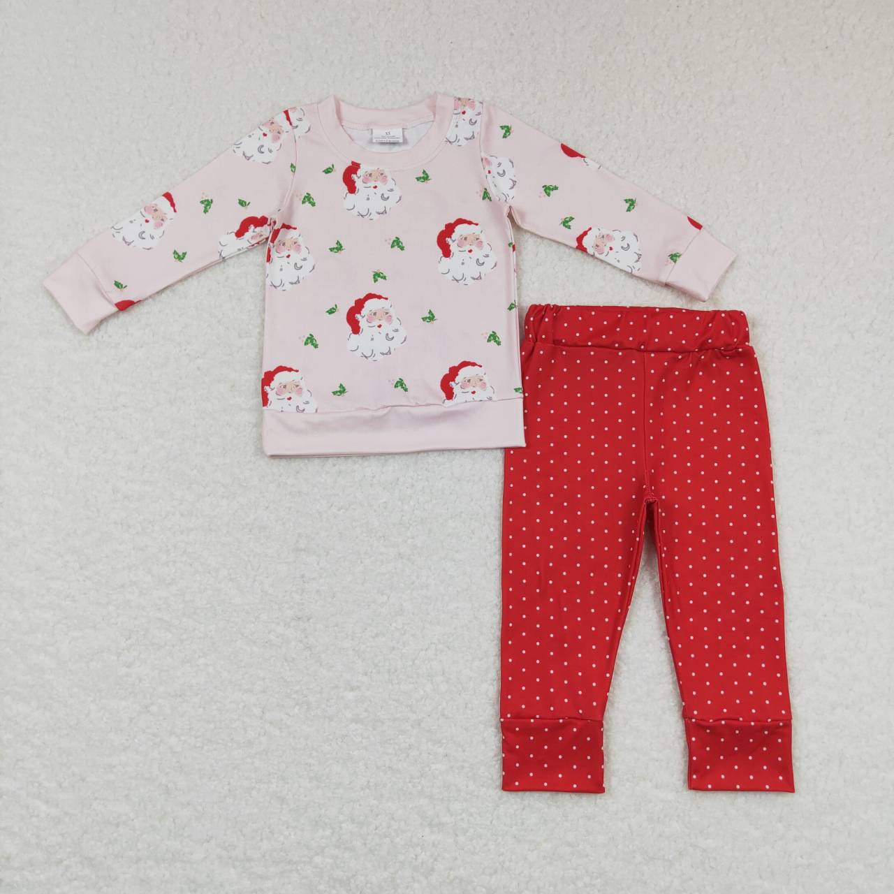 GLP0915  Christmas Pink Red Santa  Girls Long Sleeve Pants Outfits