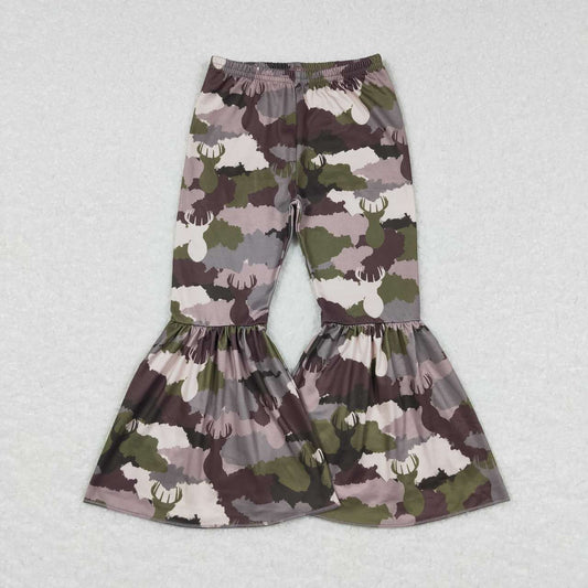 P0310 Green Camo Girls Legging Long Pants Bell Bottom