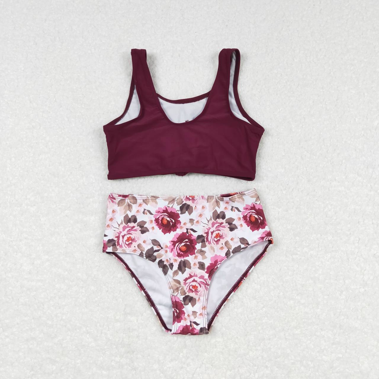 S0141  Red  Floral  Girls Swimming Bathing Suits Swimsuits