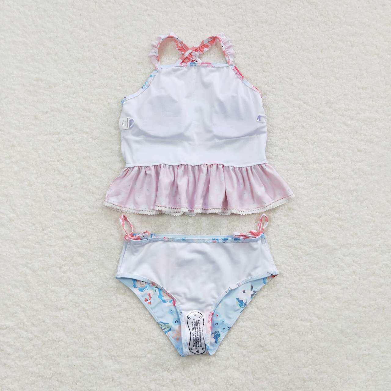 S0159 Pink Blue Floral  Girls Swimming Bathing Suits Swimsuits