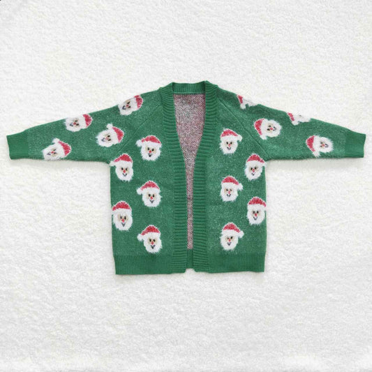 GT0357  Christmas Green Tree Print Girls Long Sleeve Cardigan Sweater