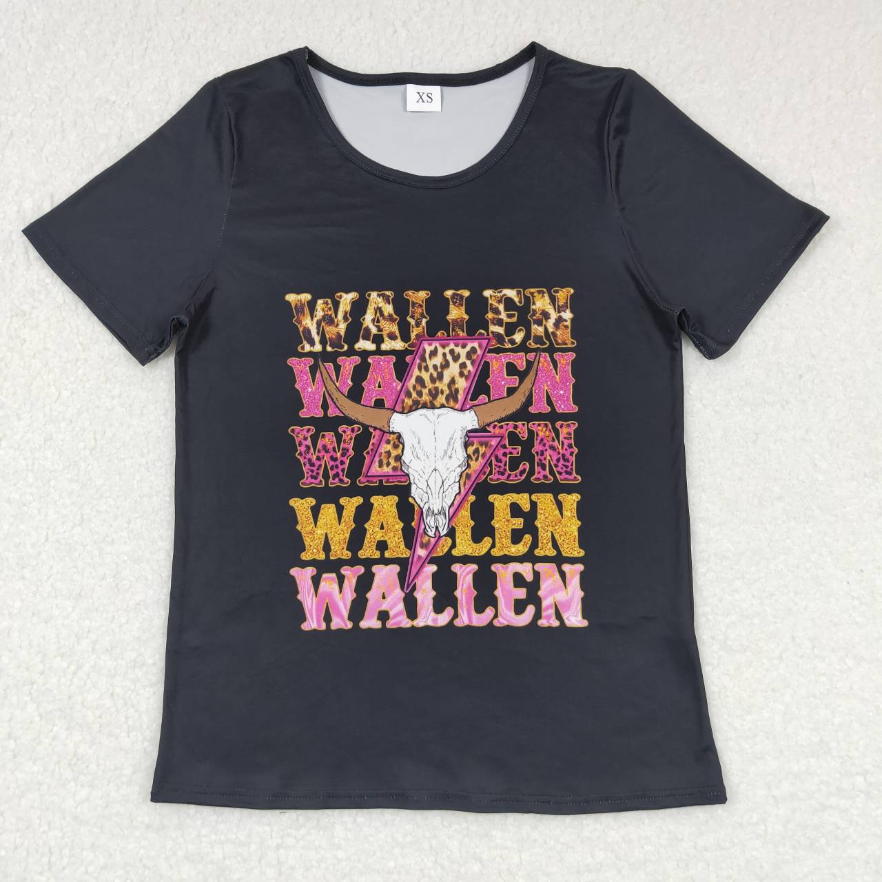 GT0343  Adult Cow Wallen Black Girls Short Sleeve Top T-shirts