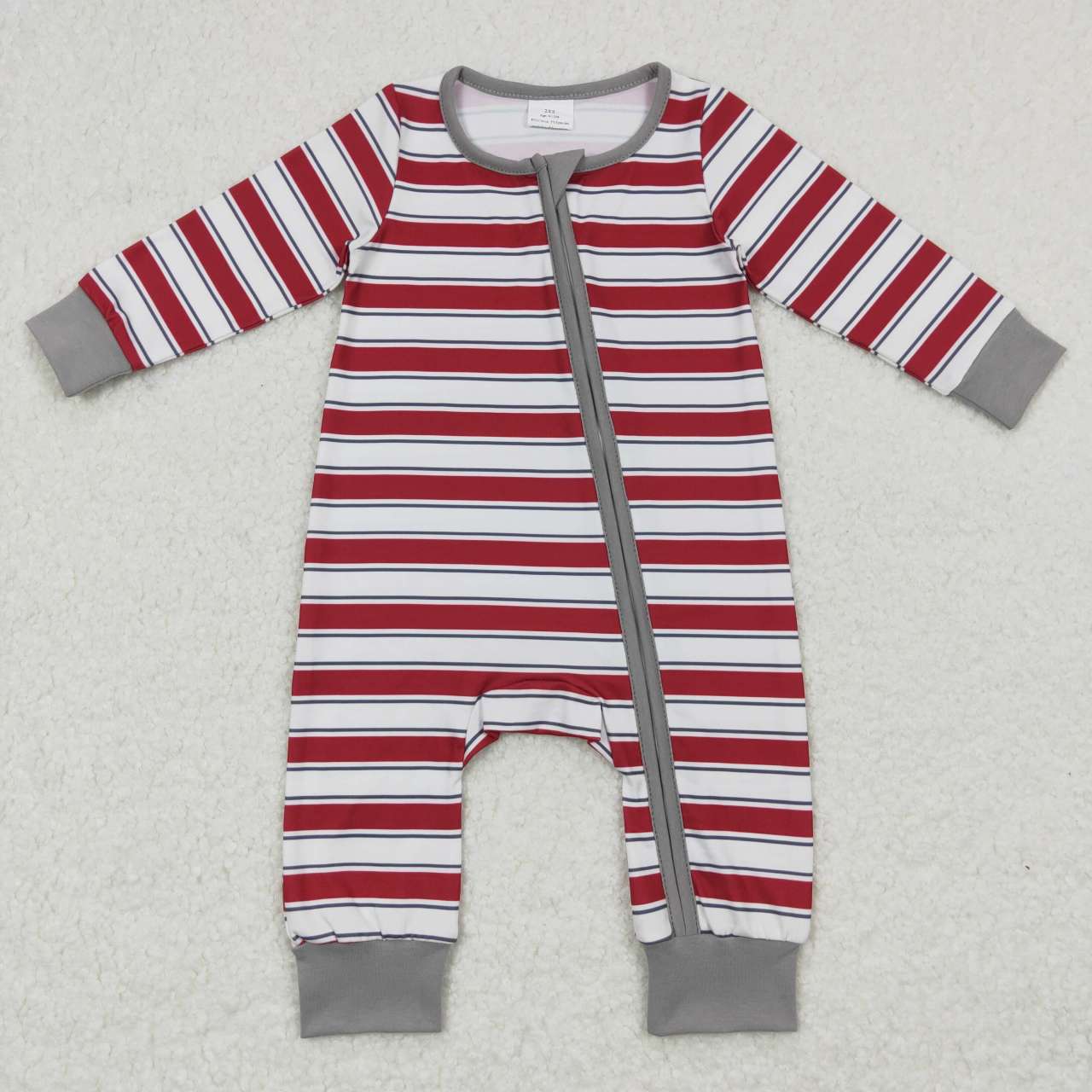 LR0748 Christmas Red Grey Zipper Girls Long Sleeve Romper