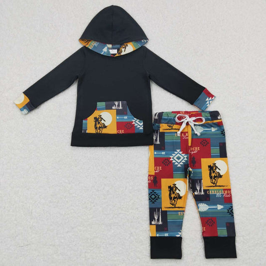 BLP0355  Black Rodeo Cowboy Boys Long Sleeve Hoodies Outfits