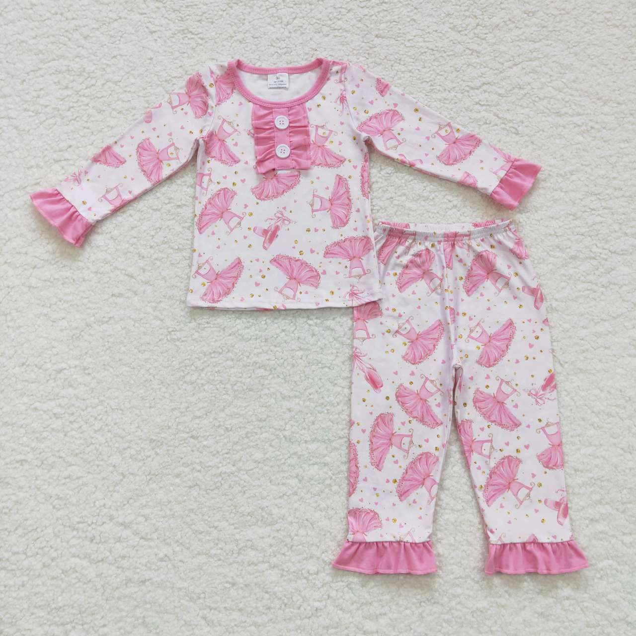 GLP0737 Pink Dance Princess Girls Long Sleeve Pants Outfits Pajamas